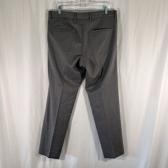 Hugo Boss Wool Dress Pants 32 Grey Flat Front Zip Hook Eye Pockets Lightweight - Picture 5 of 9